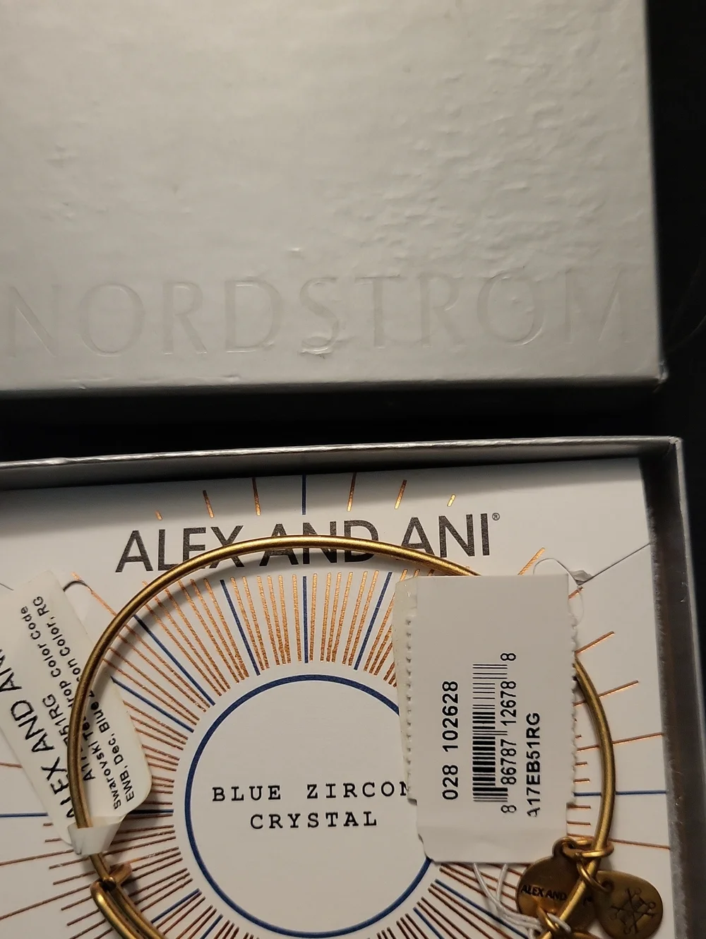 Alex and Ani Gold Bracelet with Blue Teardrop Crystal Charm NWT